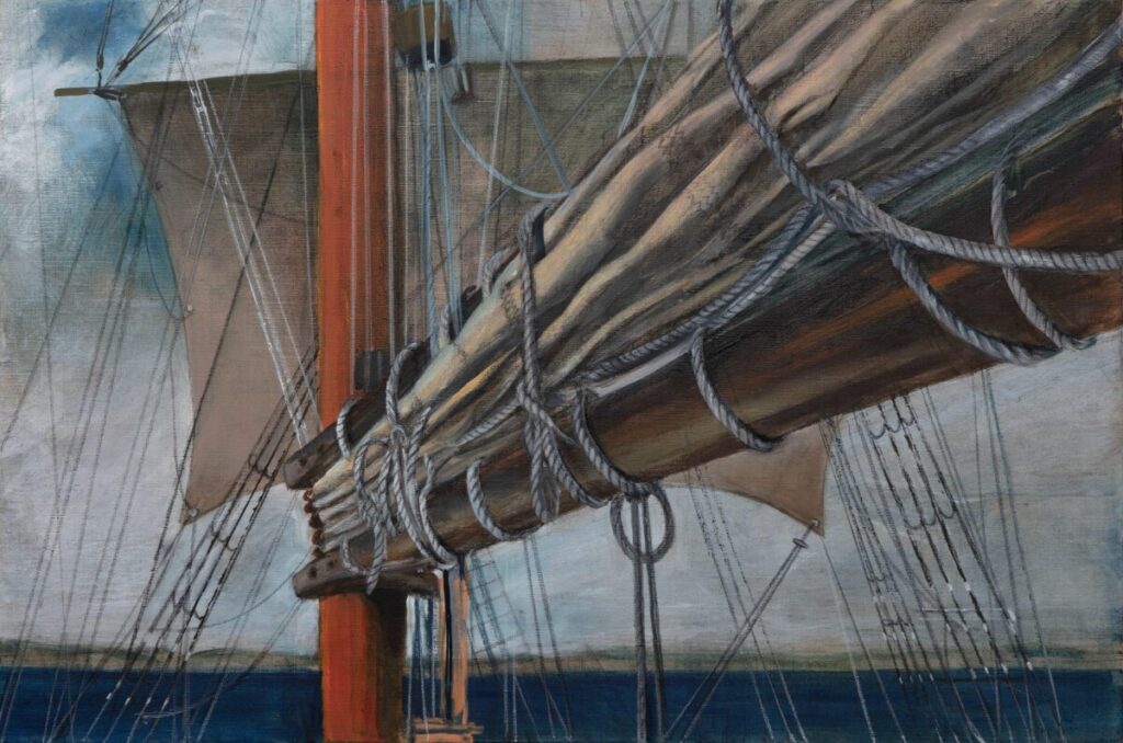 Tall Ship Lady Nelson Rigging, Oil on Belgian Linen by  Gwendolin Lewis