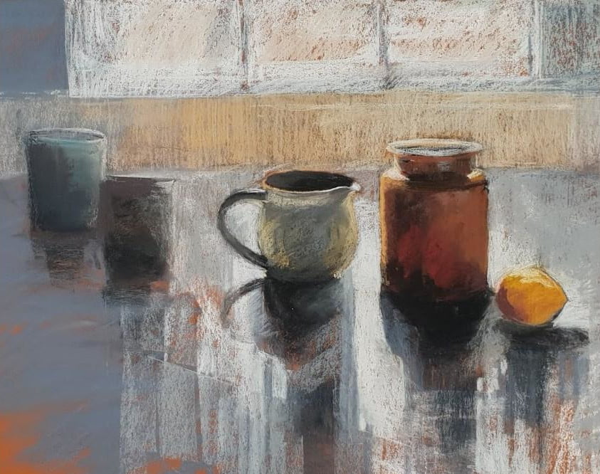 The Kitchen Bench Soft Pastel on Paper